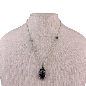 Premier Designs Womens Silver Tone Necklace & Earrings Set Black Oval Pendant